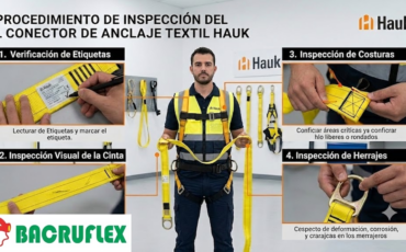 ¿Cuál es el procedimiento para inspeccionar un conector de anclaje textil Hauk?