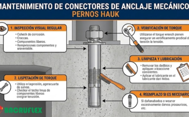 ¿Qué mantenimiento requieren los conectores de anclaje mecánicos o pernos Hauk?