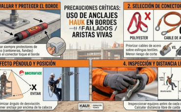 ¿Qué precauciones tomar al usar anclajes Hauk en bordes afilados o aristas vivas?