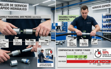 ¿Los conectores prearmados para mangueras hidráulicas monopieza reducen los tiempos de ensamble en un taller de servicios industriales rápidos?