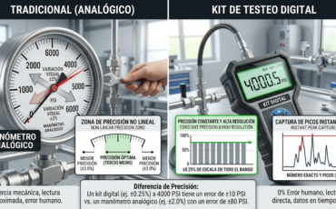 ¿Qué ventajas de precisión porcentual ofrece un kit de testeo digital para prueba de presión en comparación con los manómetros analógicos tradicionales?