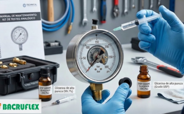 ¿Cómo se comprueba que la glicerina interna de los relojes en el kit de testeo analógico para prueba de presión mantiene su nivel adecuado y sin burbujas?