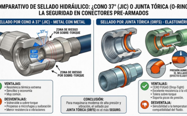 ¿Qué tipo de sellado (asiento cónico a 37° o sellado por junta tórica O-Ring) es el más seguro en los conectores pre armados para mangueras hidráulicas?