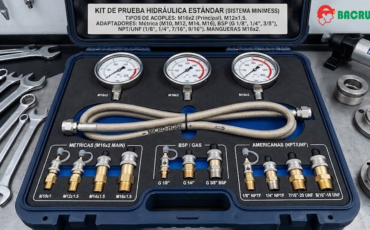 ¿Qué tipos de acoples rápidos de rosca fina tipo Minipress se incorporan al kit de testeo analógico para prueba de presión estándar?