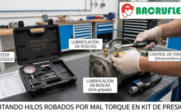 ¿Qué precauciones evitan que los hilos de roscas de los adaptadores del kit de testeo analógico para prueba de presión se roben por un mal torque?