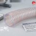 ¿La manguera con espiral de cobre es apta para transportar alimentos líquidos o polvos farmacéuticos según las normativas FDA?
