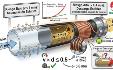 ¿A partir de qué velocidades de flujo de fluidos no conductivos se vuelve indispensable instalar una manguera con espiral de cobre?