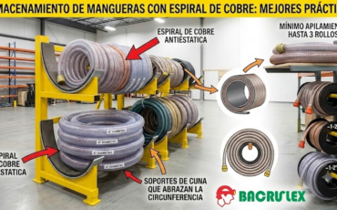 ¿Cuáles son las mejores prácticas para almacenar rollos de manguera con espiral de cobre sin alterar su estructura o dañar el filamento metálico?