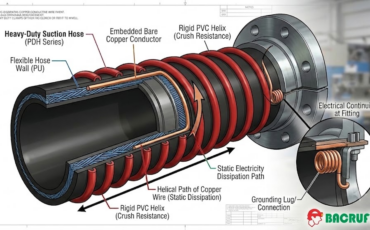¿Cómo se combina el hilo conductivo con el espiral rígido de refuerzo exterior en una manguera con espiral de cobre de succión pesada?