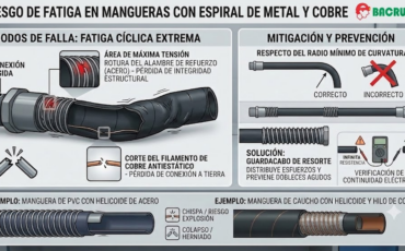 ¿El hilo metálico interno de la manguera con espiral de cobre corre riesgo de romperse si la manguera se somete a flexiones cíclicas extremas?