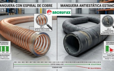¿Por qué la conductividad del cobre otorga ventajas económicas de durabilidad a la manguera con espiral de cobre frente a otros sistemas antiestáticos?