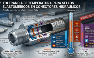 ¿Qué rango de temperatura de fluidos toleran los sellos internos elastomericos que acompañan a estos conectores pre armados para mangueras hidráulicas?