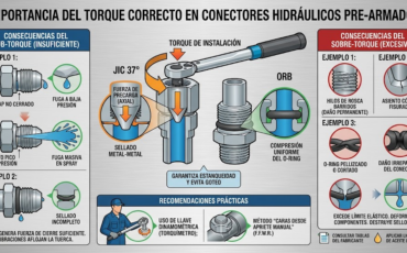 ¿Cómo influye el correcto torque de instalación en los hilos de rosca de los conectores pre armados para mangueras hidráulicas para evitar goteos?