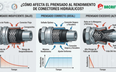 ¿Cómo afecta un prensado excesivo o insuficiente con la máquina al rendimiento de los conectores pre armados para mangueras hidráulicas?