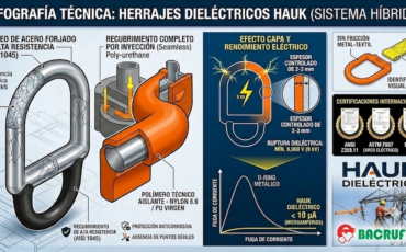 ¿De qué material están recubiertos los herrajes de los arneses dieléctricos Hauk?